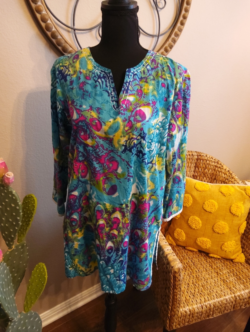 KikiSol Women’s Turquoise Floral Print Cover-up